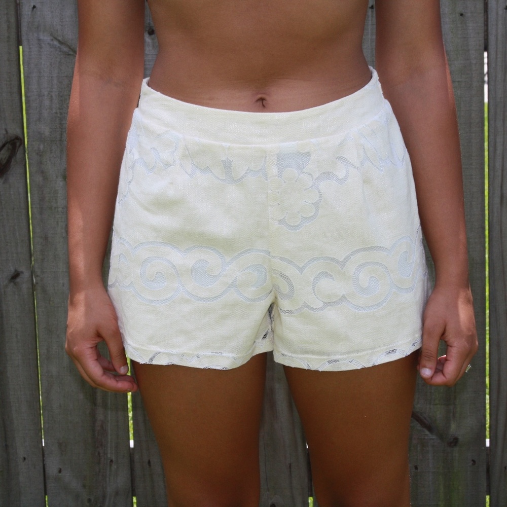 White  Floral Shorts